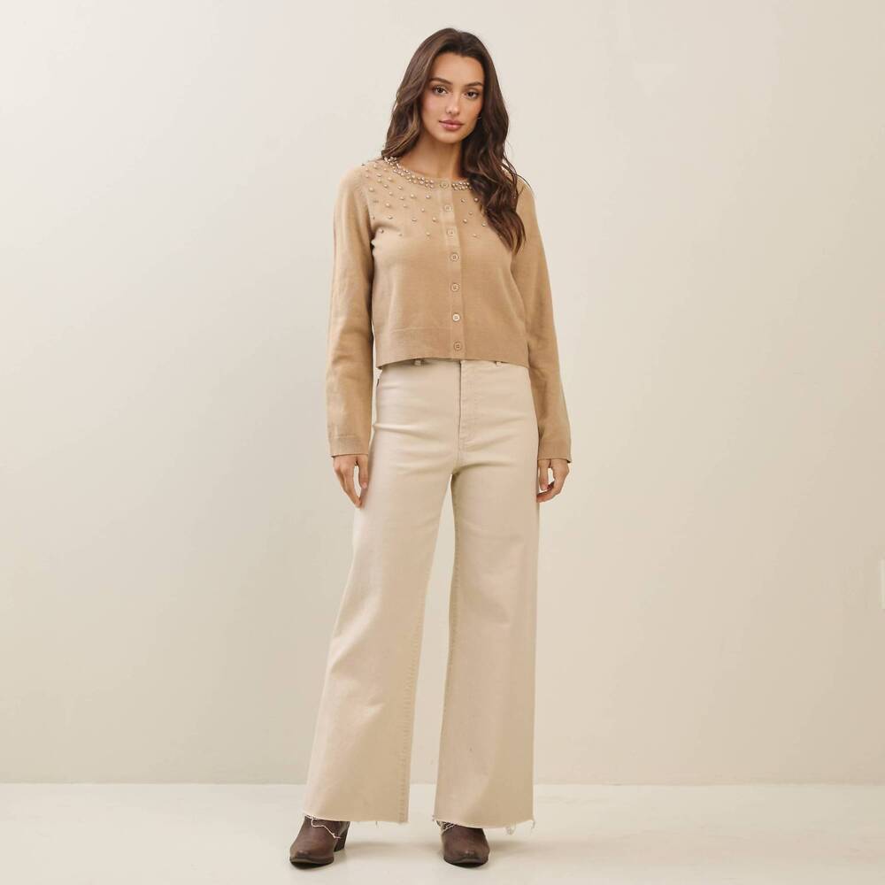 NEW ABLE bella embellished sweater in taupe